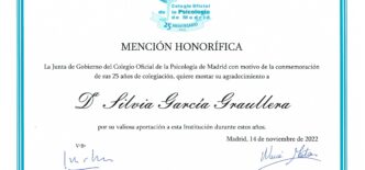Mención Honorífica Colegio de la Psicología de Madrid - Psicóloga Silvia García Graullera